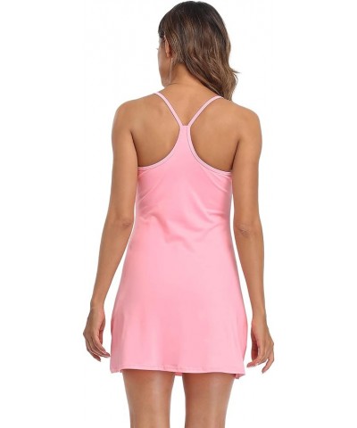 Womens Exercise Workout Dress with Built-in Shorts Sleeveless Athletic Dresses for Golf Tennis Pink $12.53 Activewear