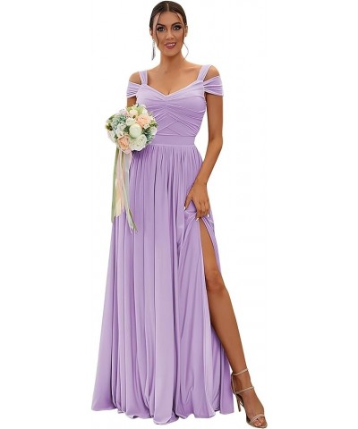 Off The Shoulder Bridesmaid Dresses Long for Wedding Chiffon Maid of Honor Dress V Neck Evening Gowns with Slit Lilac $33.79 ...