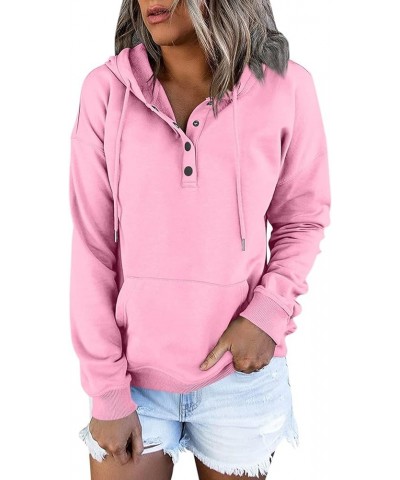 Hoodies For Women,2023 Casual Long Sleeve Drawstring Sweatshirt Lightweight Button Down Loose Fit Pullover B-pink $9.15 Activ...