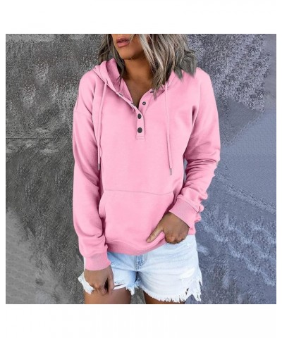 Hoodies For Women,2023 Casual Long Sleeve Drawstring Sweatshirt Lightweight Button Down Loose Fit Pullover B-pink $9.15 Activ...