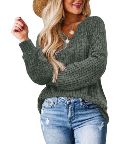 Sweaters for Women Long Sleeve V Neck Shirts Loose Casual Fashion Tops Green $11.01 Tops