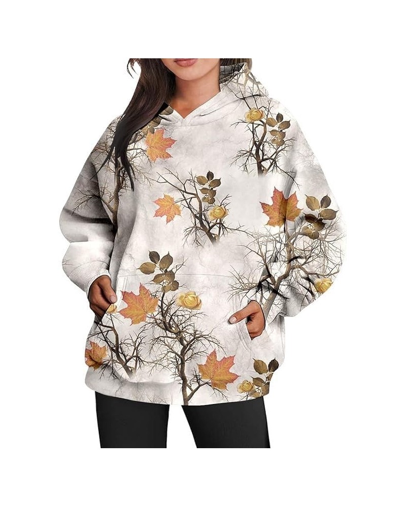 Women's Camouflage Hooded Sweatshirt Maple Leaf Print Girls Camo Pullover Tops Crewneck Hoodie for Women with Pocket Maple Le...