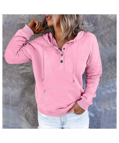 Hoodies For Women,2023 Casual Long Sleeve Drawstring Sweatshirt Lightweight Button Down Loose Fit Pullover B-pink $9.15 Activ...