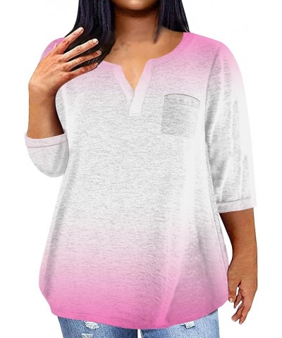 Plus Size Tops for Women 3/4 Sleeve Women Tops Dressy Casual Vneck Shirts Tie Dye Gradient Loose Summer Clothing 05-pink $10....