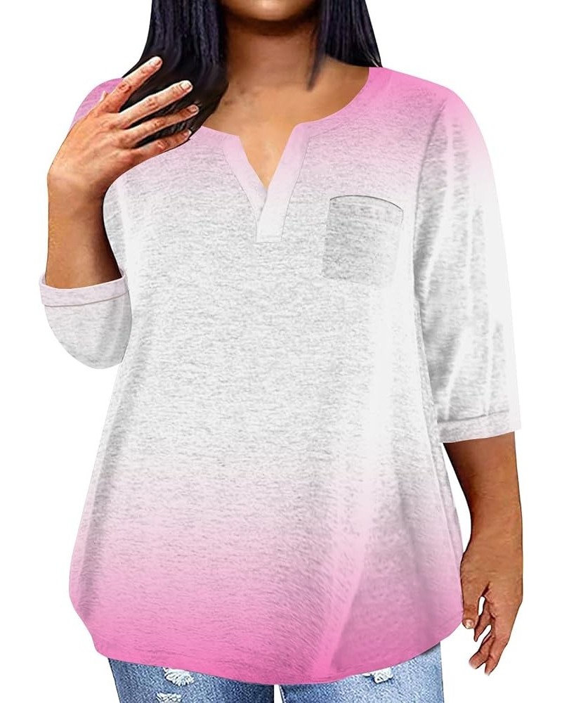 Plus Size Tops for Women 3/4 Sleeve Women Tops Dressy Casual Vneck Shirts Tie Dye Gradient Loose Summer Clothing 05-pink $10....