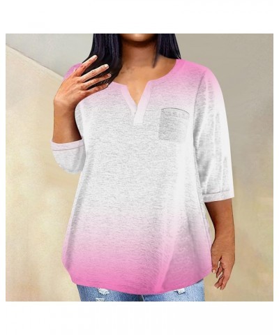 Plus Size Tops for Women 3/4 Sleeve Women Tops Dressy Casual Vneck Shirts Tie Dye Gradient Loose Summer Clothing 05-pink $10....