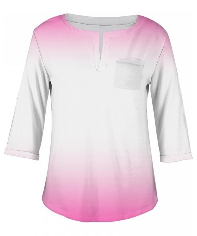 Plus Size Tops for Women 3/4 Sleeve Women Tops Dressy Casual Vneck Shirts Tie Dye Gradient Loose Summer Clothing 05-pink $10....