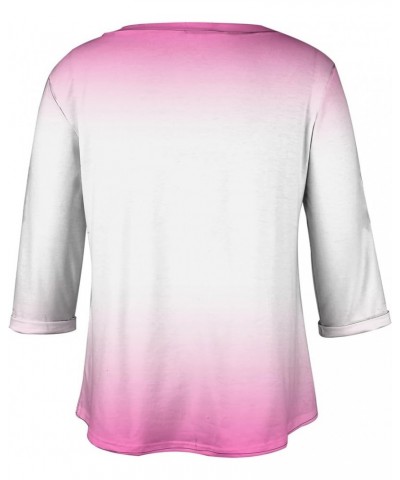 Plus Size Tops for Women 3/4 Sleeve Women Tops Dressy Casual Vneck Shirts Tie Dye Gradient Loose Summer Clothing 05-pink $10....