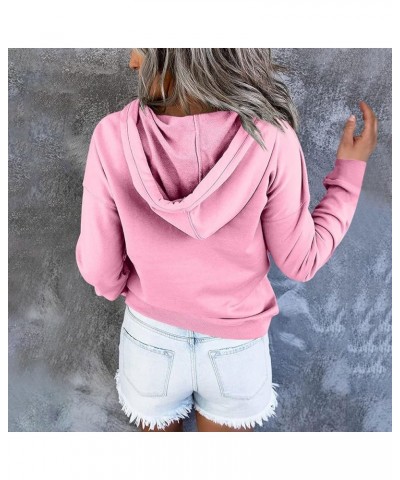 Hoodies For Women,2023 Casual Long Sleeve Drawstring Sweatshirt Lightweight Button Down Loose Fit Pullover B-pink $9.15 Activ...