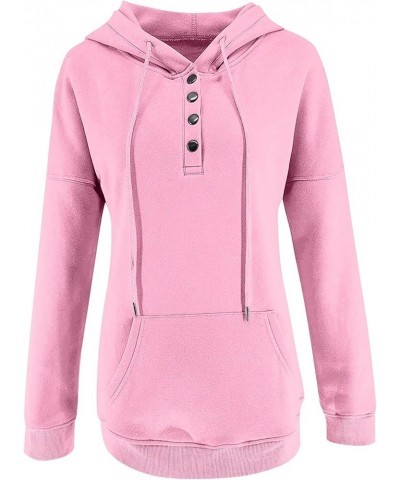 Hoodies For Women,2023 Casual Long Sleeve Drawstring Sweatshirt Lightweight Button Down Loose Fit Pullover B-pink $9.15 Activ...