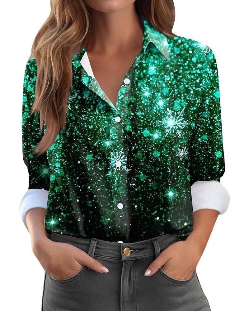 Fall Tops for Women 2023,Women's Trendy Sequins Lapel Long Sleeve T-Shirt Casual Loose Button Down Shirt Work Blouses 1-green...