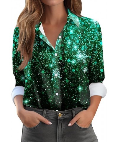 Fall Tops for Women 2023,Women's Trendy Sequins Lapel Long Sleeve T-Shirt Casual Loose Button Down Shirt Work Blouses 1-green...