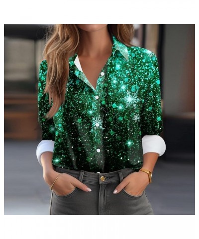 Fall Tops for Women 2023,Women's Trendy Sequins Lapel Long Sleeve T-Shirt Casual Loose Button Down Shirt Work Blouses 1-green...