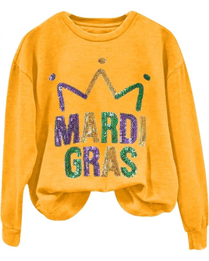 Mardi Gras Shirts for Women 2024 Carnival Party Outfits Trendy Graphic Sweatshirts Long Sleeve Tops Casual Crewneck Pullover ...