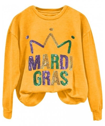 Mardi Gras Shirts for Women 2024 Carnival Party Outfits Trendy Graphic Sweatshirts Long Sleeve Tops Casual Crewneck Pullover ...