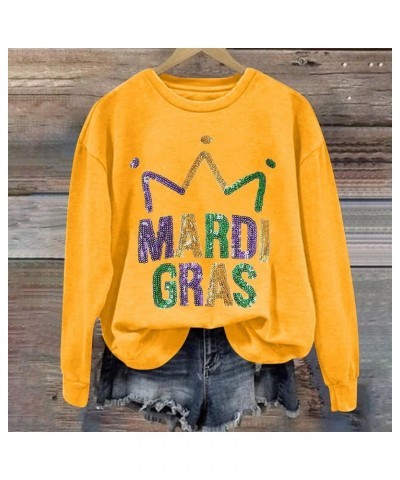 Mardi Gras Shirts for Women 2024 Carnival Party Outfits Trendy Graphic Sweatshirts Long Sleeve Tops Casual Crewneck Pullover ...