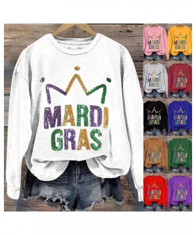 Mardi Gras Shirts for Women 2024 Carnival Party Outfits Trendy Graphic Sweatshirts Long Sleeve Tops Casual Crewneck Pullover ...