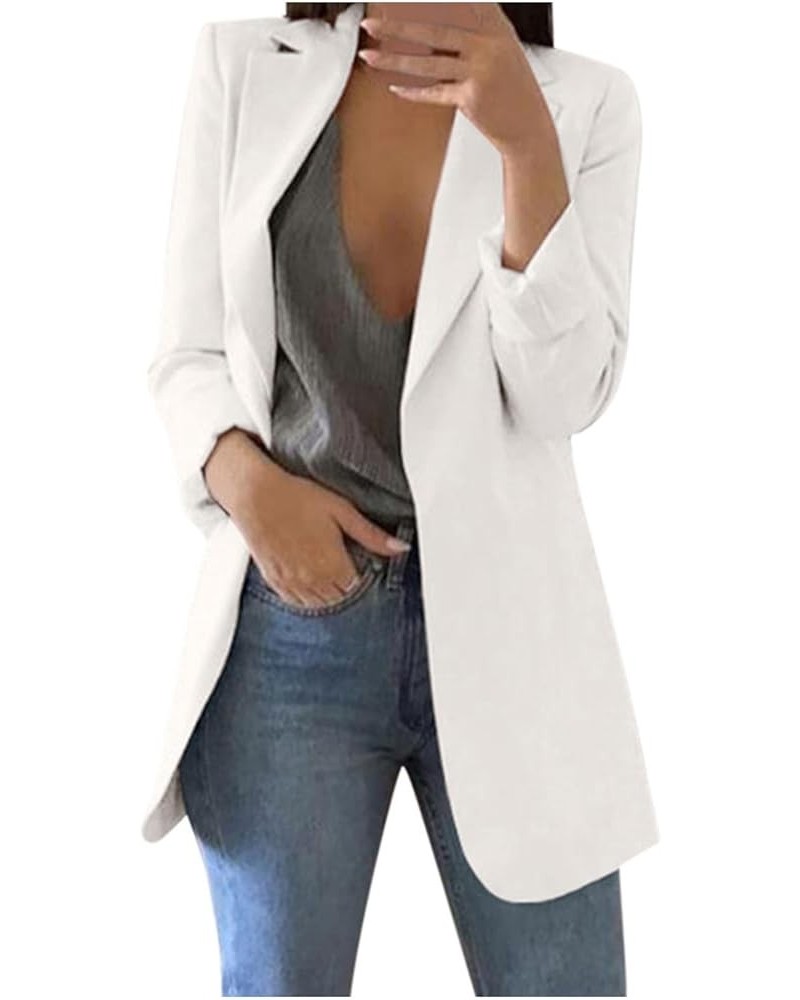 Fall 2023 Blazer Jackets for Women Casual Oversized Lapel Lightweight Blazer Open Front Long Sleeve Jacket Pockets White 4 $5...