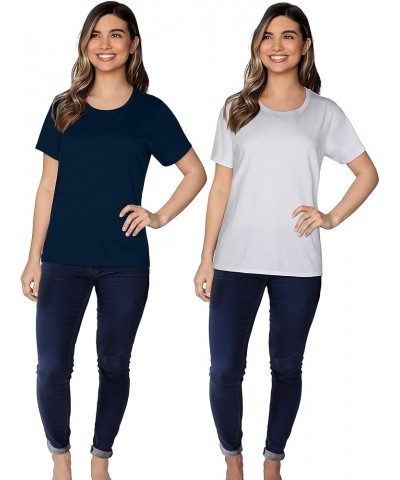 Women’s Crafted Comfort™ Pima Cotton Short Sleeve T-shirts Classic Fit Crew - 2 Pack - White/Navy $7.74 T-Shirts