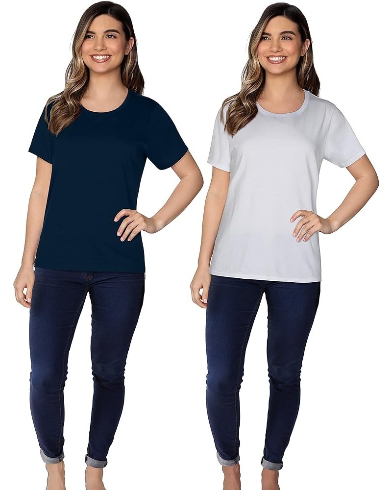 Women’s Crafted Comfort™ Pima Cotton Short Sleeve T-shirts Classic Fit Crew - 2 Pack - White/Navy $7.74 T-Shirts