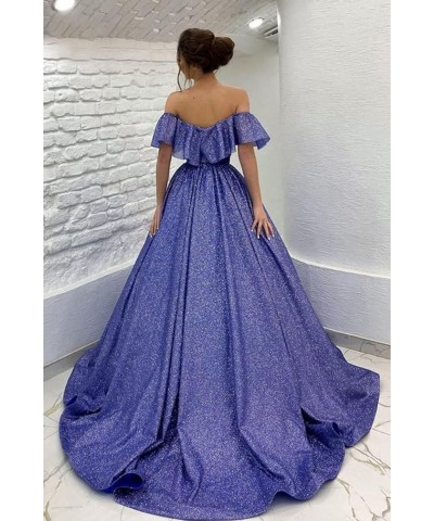 Off Shoulder Glitter Prom Dresses Long Ball Gowns for Women Ruffle Princess Formal Evening Gown Lilac $51.29 Dresses