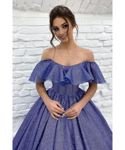 Off Shoulder Glitter Prom Dresses Long Ball Gowns for Women Ruffle Princess Formal Evening Gown Lilac $51.29 Dresses