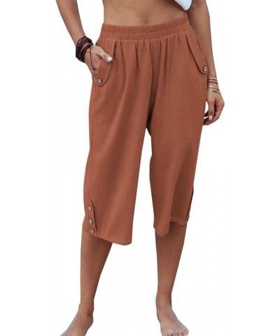 Womens Capri Pants Casual Cropped Pants Elastic Waist Summer Trousers 3/4 Length Pants with Pockets S-XXL Orange Red $16.31 P...