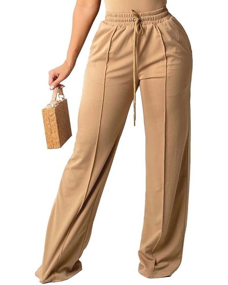 Women's Wide Leg High Waisted Casual Flowy Straight Leg Pants 721 Khaki $19.94 Pants