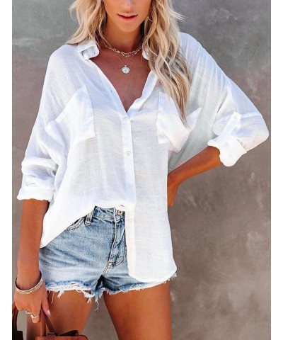 Women's Casual Roll Up Sleeve Button Down Shirts Business Work Blouses 2023 Fall Long Sleeve Tops with Pockets White $16.31 B...