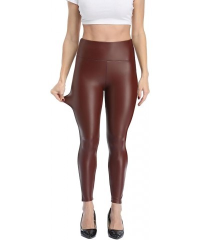 Women's Faux Leather Leggings High Waisted Stretchy Pleather Pants Sexy Elastic PU Butt Lifting Tights Brown $9.00 Leggings