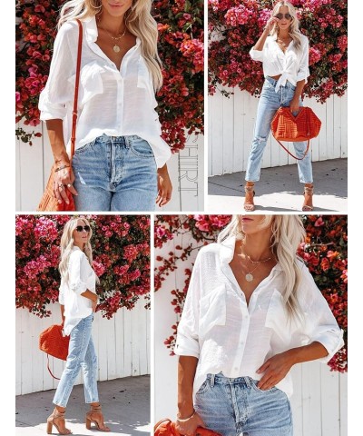 Women's Casual Roll Up Sleeve Button Down Shirts Business Work Blouses 2023 Fall Long Sleeve Tops with Pockets White $16.31 B...