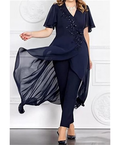 Women's Chiffon 2 Pieces Mother of The Bride Pant Suits for Wedding V Neck Mother of The Groom Dresses MIS17 Red $27.20 Suits