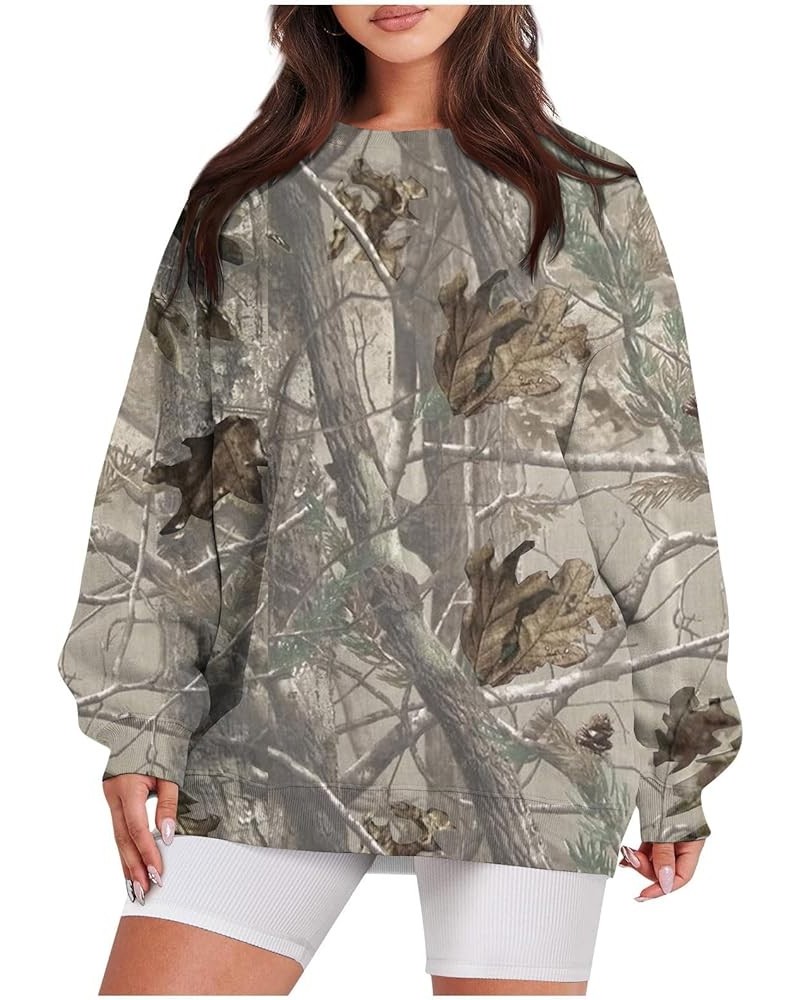 Women's Camo Hoodie Maple-Leaf Print Oversized Sweatshirt Fleece Hooded Sweatshirts with Pocket Classic Pullovers 1-brown $12...