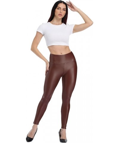 Women's Faux Leather Leggings High Waisted Stretchy Pleather Pants Sexy Elastic PU Butt Lifting Tights Brown $9.00 Leggings