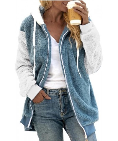 Winter Jackets For Women,Womens 2022 Color Block Patchwork Fuzzy Fleece Coat Casual Puffer Fluffy Hooded Coats X03-blue $11.3...