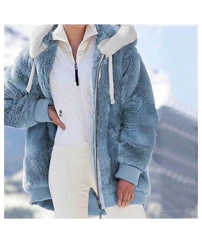 Winter Jackets For Women,Womens 2022 Color Block Patchwork Fuzzy Fleece Coat Casual Puffer Fluffy Hooded Coats X03-blue $11.3...