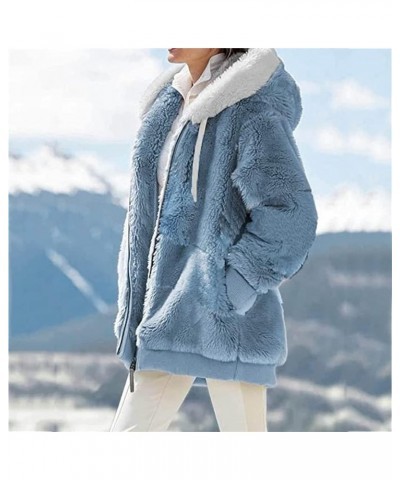 Winter Jackets For Women,Womens 2022 Color Block Patchwork Fuzzy Fleece Coat Casual Puffer Fluffy Hooded Coats X03-blue $11.3...