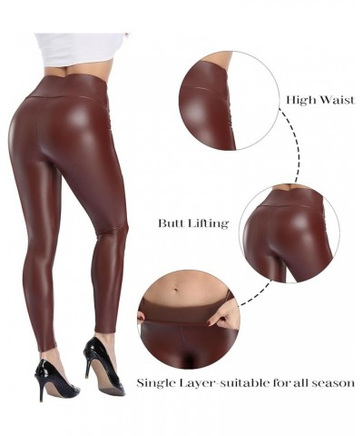 Women's Faux Leather Leggings High Waisted Stretchy Pleather Pants Sexy Elastic PU Butt Lifting Tights Brown $9.00 Leggings