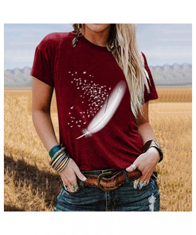 Womens Short Sleeve Tops, Women's Summer New Funny Graphic Tee Basic Comfortable O-Neck Shirts Loose Fit Blouses C1-wine $10....