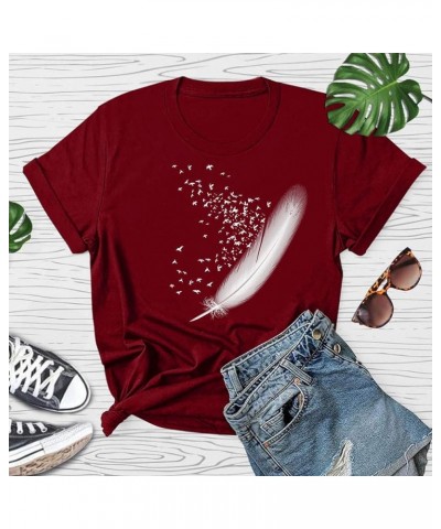 Womens Short Sleeve Tops, Women's Summer New Funny Graphic Tee Basic Comfortable O-Neck Shirts Loose Fit Blouses C1-wine $10....