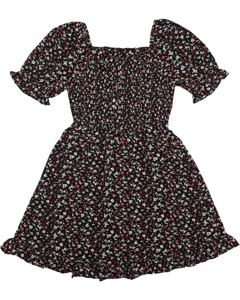 Women's Puff Sleeve Square Neck Ruffled Hem Floral Smocked Dress Large Black-Red Floral X-Large Black-red Floral $21.31 Dresses