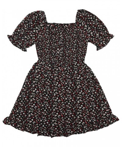 Women's Puff Sleeve Square Neck Ruffled Hem Floral Smocked Dress Large Black-Red Floral X-Large Black-red Floral $21.31 Dresses