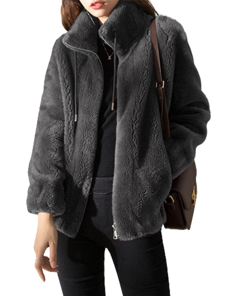 Padded Coat Stand-Collar Double-Faced Fleece Jacket, New Solid Color Spring Zip Up Warm CoatCoat Grey $13.49 Jackets