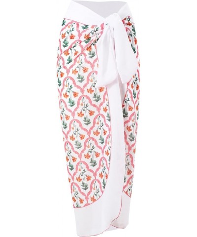 Women's 2 Pieces Sarong Swimsuit Set Sleeveless Floral Print Swimwear with Cover Up Bathing Suits Beachwear Light Pink Halter...