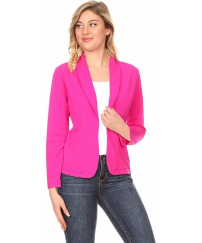 Women's Solid Casual Office Work Long Sleeve Open Front Blazer Jacket Magenta $17.97 Blazers