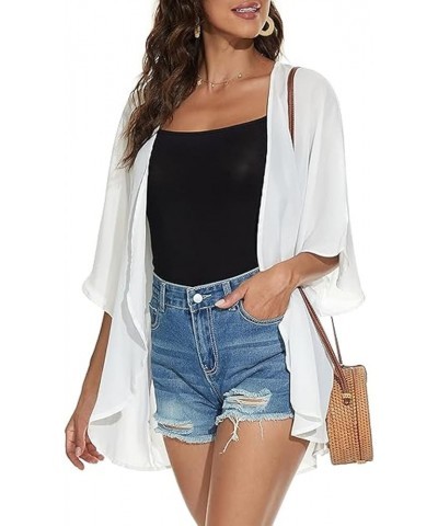 Women's Holiday Beach Floral Puff Sleeve Kimono Cardigan Lightweight Loose Cover Up Casual Blouse Tops White $15.36 Sweaters