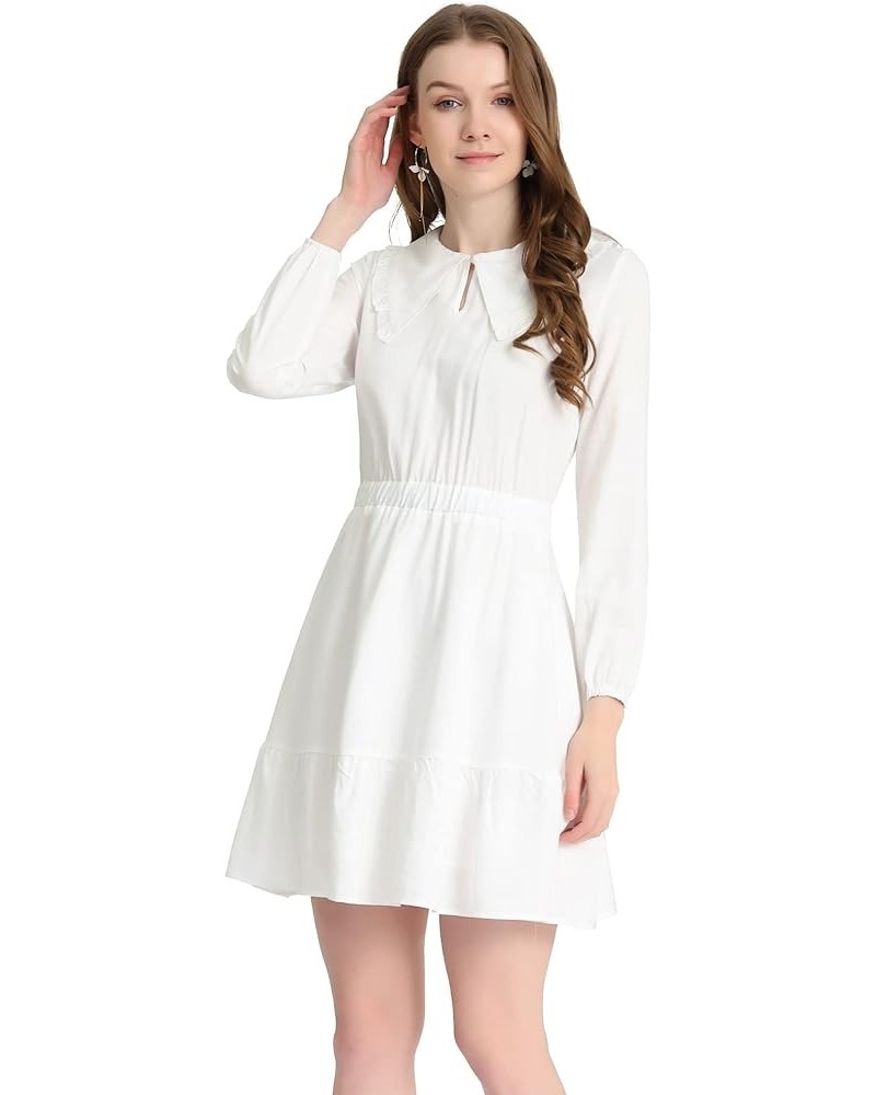 Women's Casual Dress Above Knee Ruffle Hem A-Line Long Sleeve Dress White $18.35 Dresses