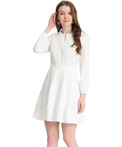 Women's Casual Dress Above Knee Ruffle Hem A-Line Long Sleeve Dress White $18.35 Dresses