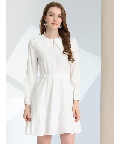 Women's Casual Dress Above Knee Ruffle Hem A-Line Long Sleeve Dress White $18.35 Dresses