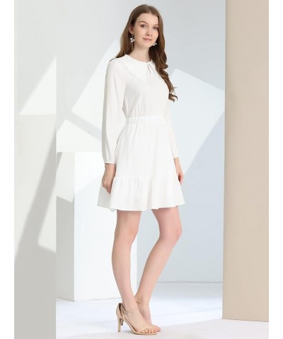 Women's Casual Dress Above Knee Ruffle Hem A-Line Long Sleeve Dress White $18.35 Dresses